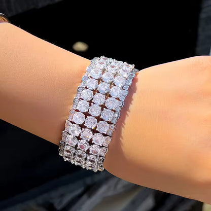 Three Row Round Cut Diamond Tennis Bracelet