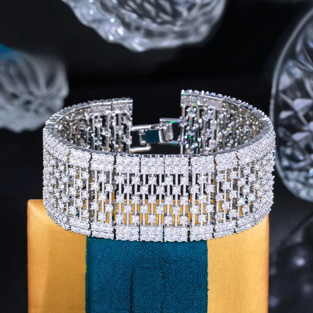 Wide Diamond Link Cuff Bracelet