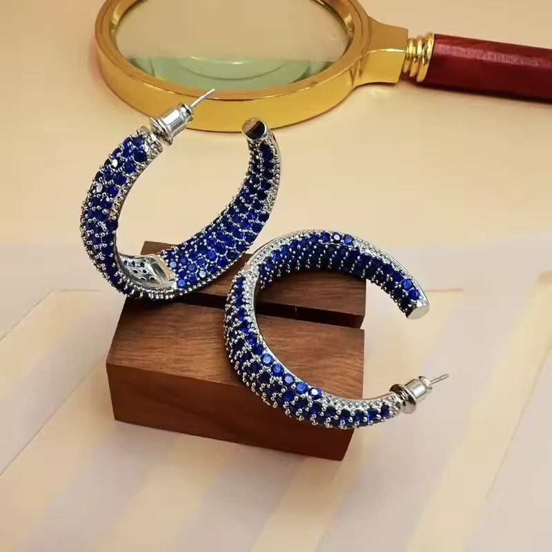 Blue Sapphire Crystal Hoop Earrings