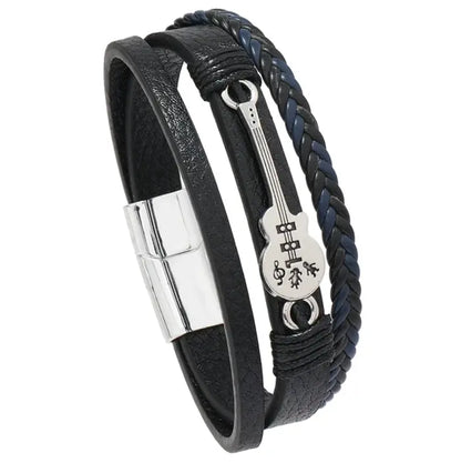 Men's Multi-Layer Braided Guitar Leather Bracelet
