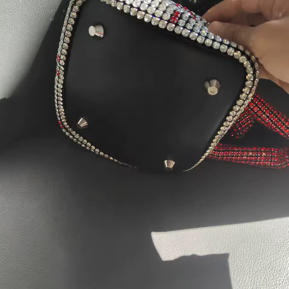 Red Ombre Rhinestone Bucket Bag