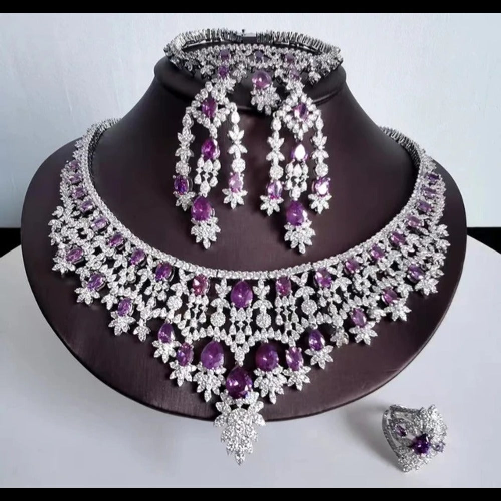 Red Teardrop Cubic Zircon  Necklace Set