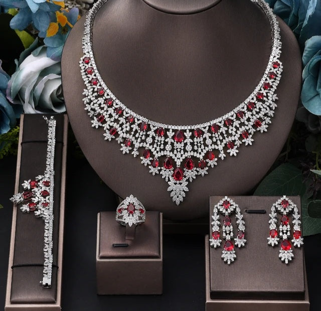 Red Teardrop Cubic Zircon  Necklace Set