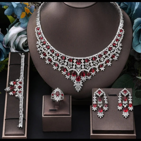 Red Teardrop Cubic Zircon  Necklace Set
