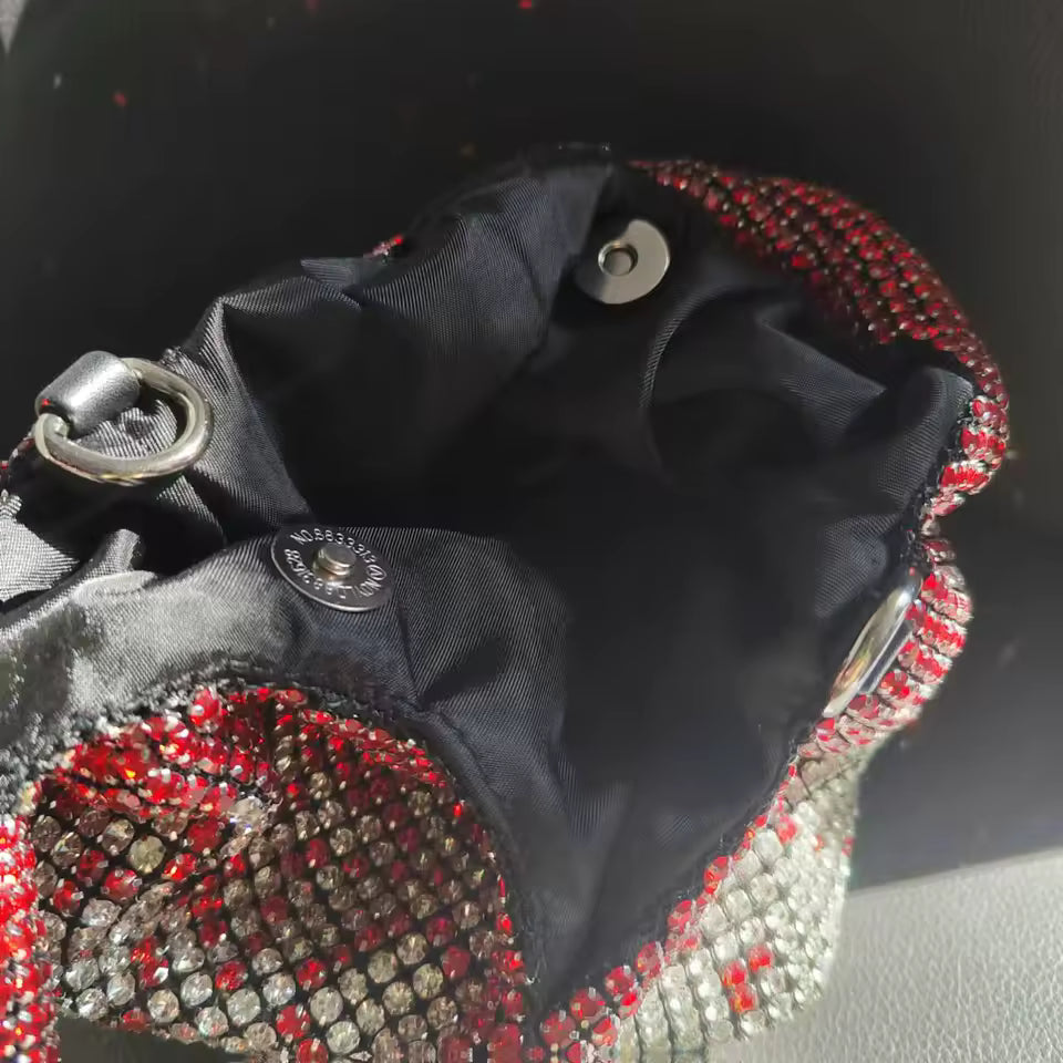 Red Ombre Rhinestone Bucket Bag