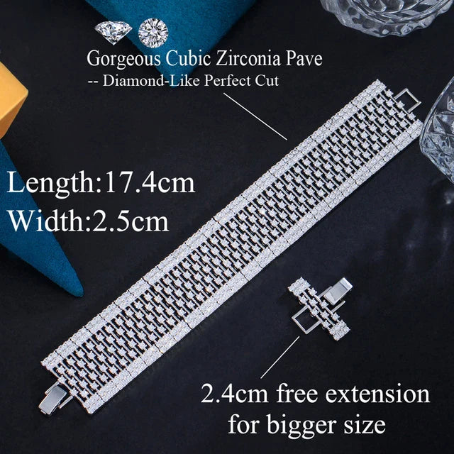 Wide Diamond Link Cuff Bracelet