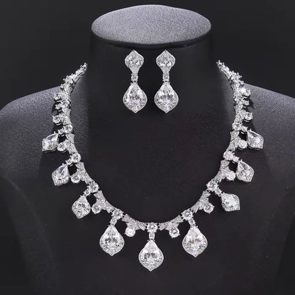 Luxury Red and Green Crystal Water Drop Bridal Jewelry Set