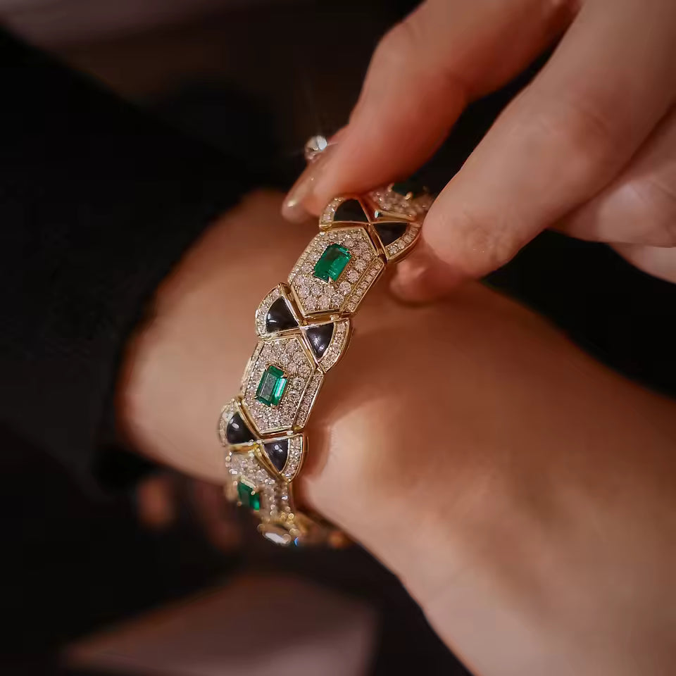Emerald Onyx and Diamond Bracelet