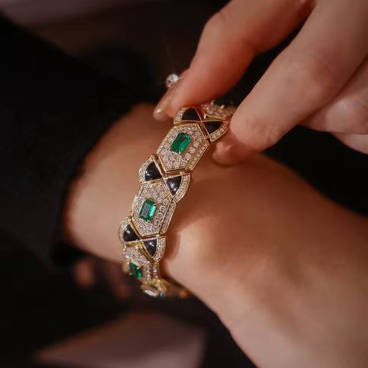 Emerald Onyx and Diamond Bracelet