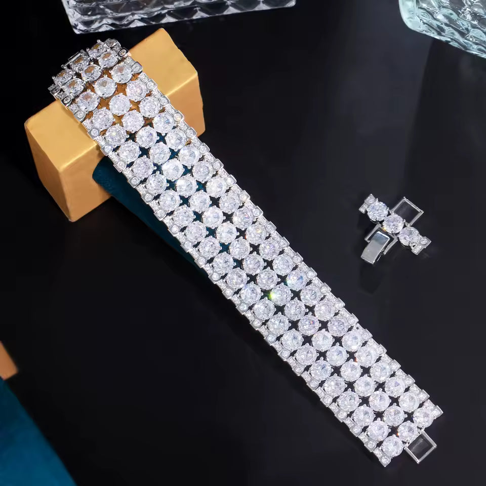 Three Row Round Cut Diamond Tennis Bracelet