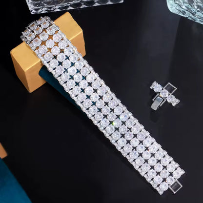 Three Row Round Cut Diamond Tennis Bracelet