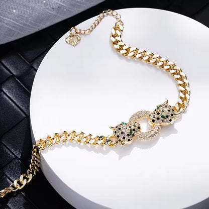 Double Panther Head Cuban Link Bracelet