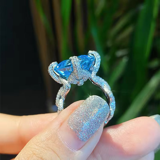 Cushion-Cut Blue Topaz Cocktail Ring