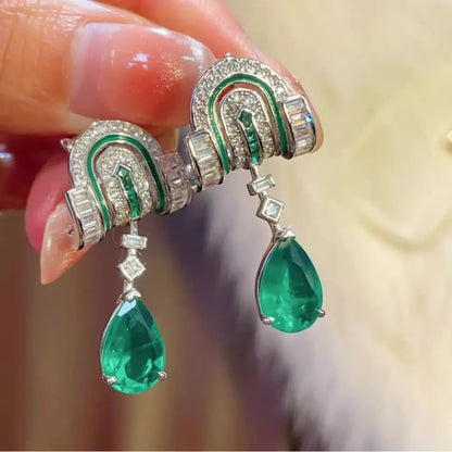 Pear-Shaped Emerald and Diamond Drop Earrings