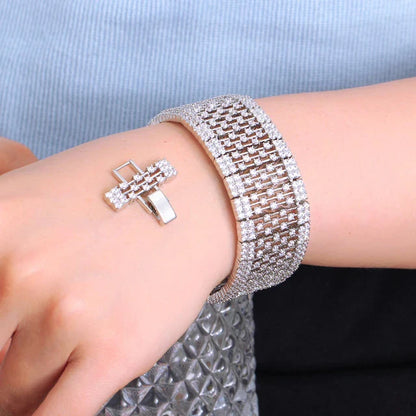 Wide Diamond Link Cuff Bracelet