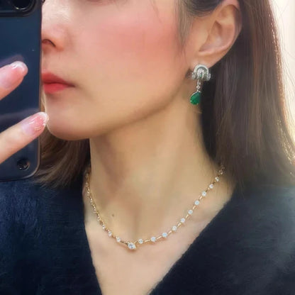 Pear-Shaped Emerald and Diamond Drop Earrings