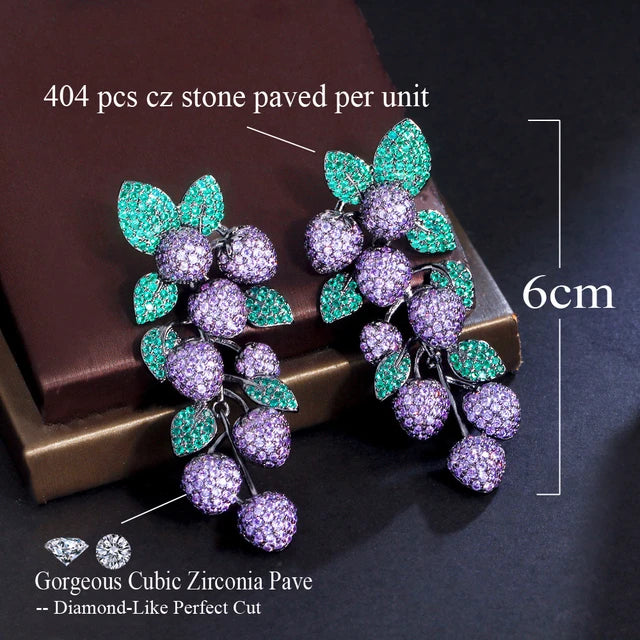 Purple Grape Pavé Zircon Long Drop Earrings