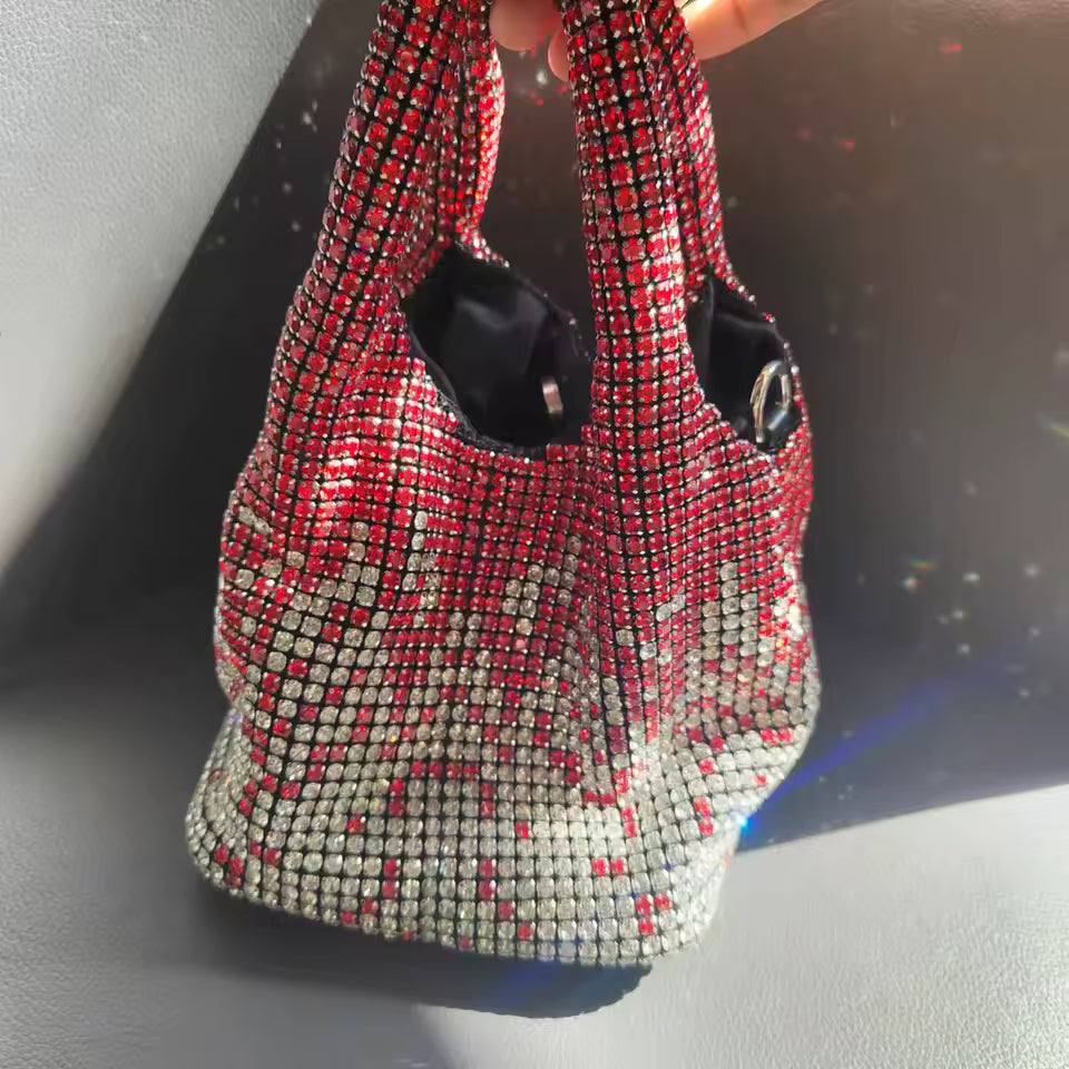 Red Ombre Rhinestone Bucket Bag
