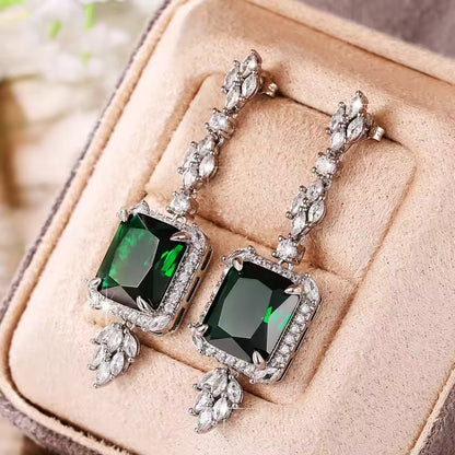 Emerald Green Drop Earrings with Marquise Leaf