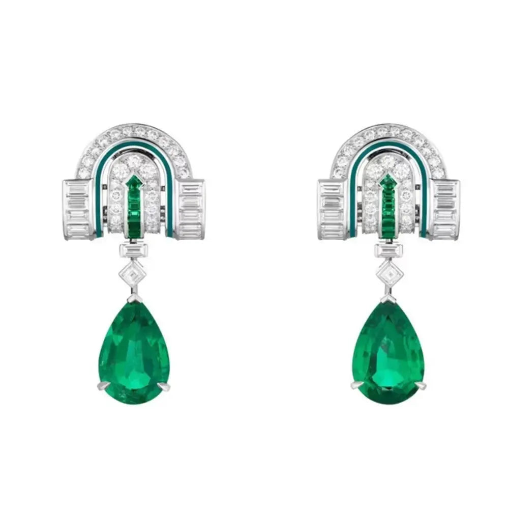 Pear-Shaped Emerald and Diamond Drop Earrings
