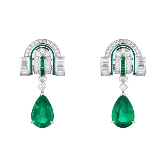 Pear-Shaped Emerald and Diamond Drop Earrings