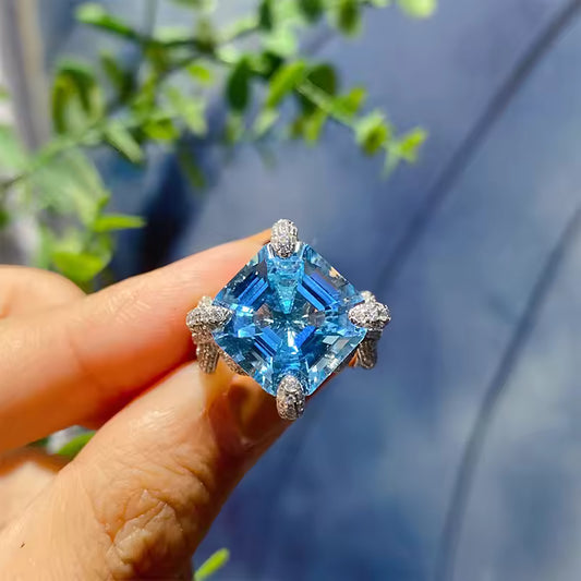 Cushion-Cut Blue Topaz Cocktail Ring