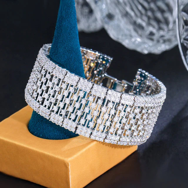 Wide Diamond Link Cuff Bracelet