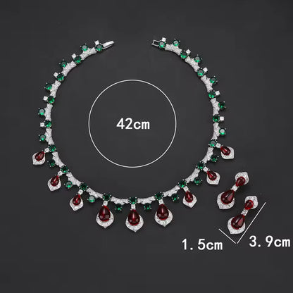 Luxury Red and Green Crystal Water Drop Bridal Jewelry Set