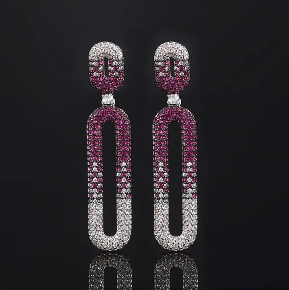 Blue and White Pavé Geometric Link Drop Earrings