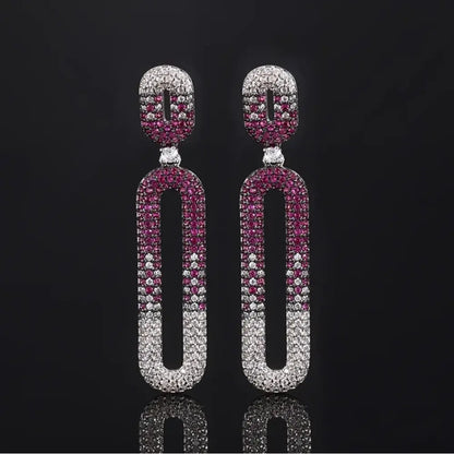 Blue and White Pavé Geometric Link Drop Earrings