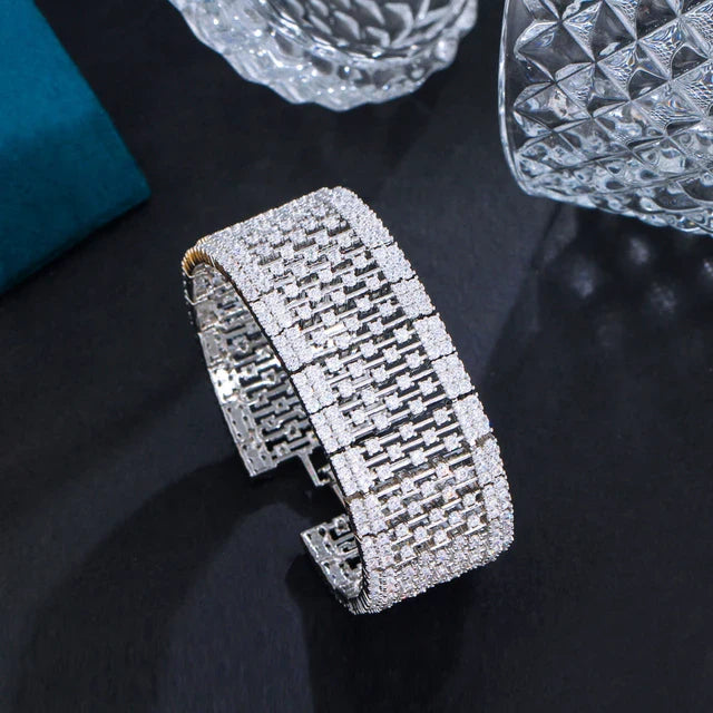 Wide Diamond Link Cuff Bracelet
