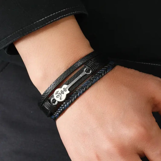 Men's Multi-Layer Braided Guitar Leather Bracelet