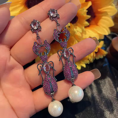 Beetle Pearl Drop Earrings