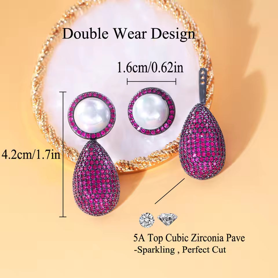 Magenta & Pearl Pavé Teardrop Earrings