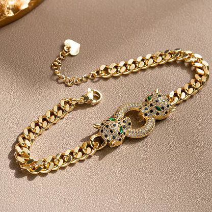 Double Panther Head Cuban Link Bracelet