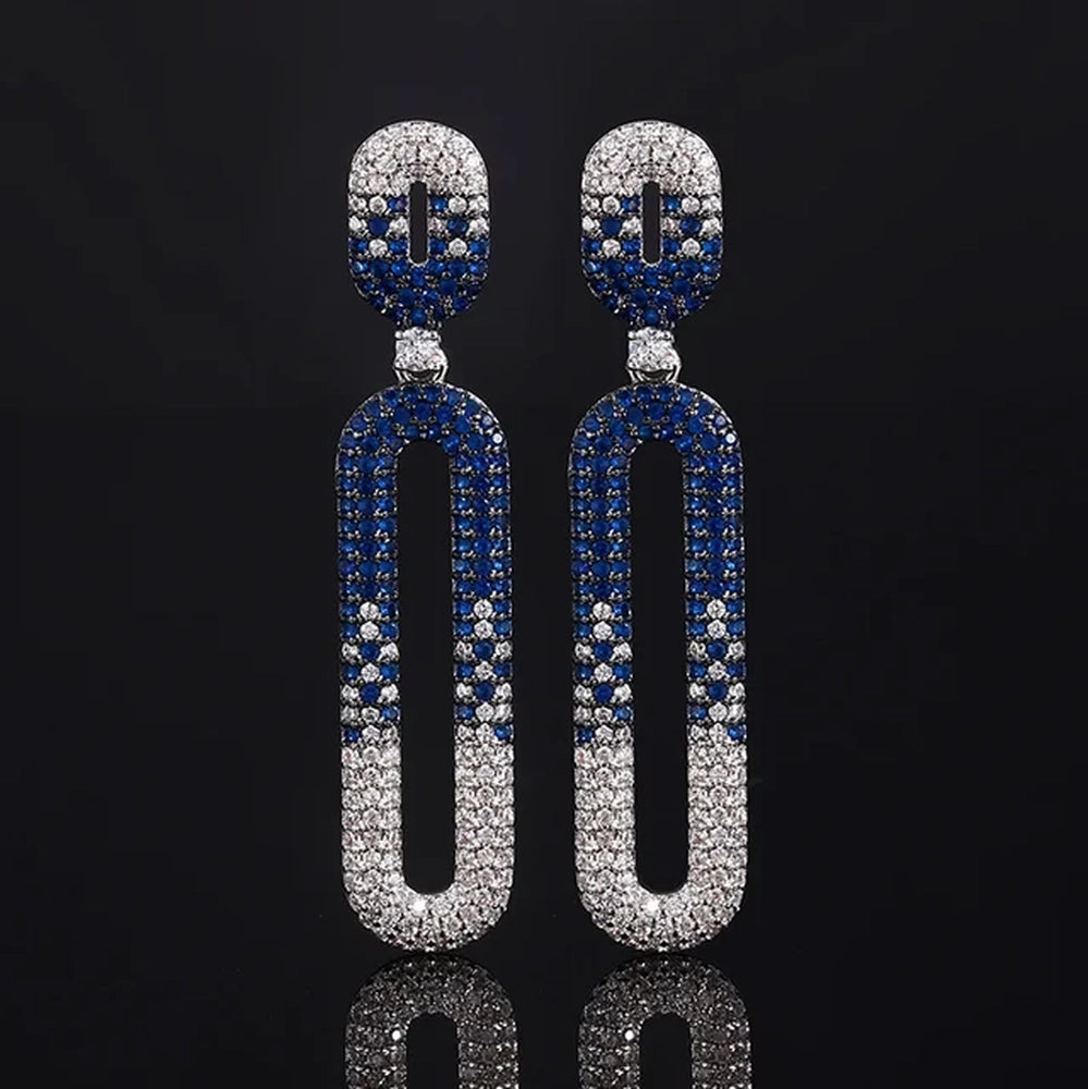 Blue and White Pavé Geometric Link Drop Earrings