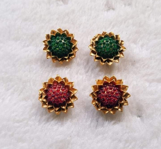 Vintage Bohemian Sunflower Gold Drop Earrings with Gems