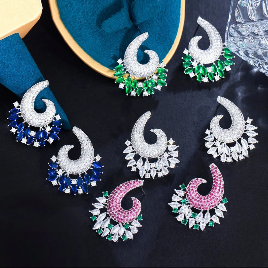 Pink & Emerald Crystal Spiral Drop Earrings