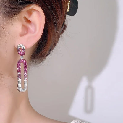 Blue and White Pavé Geometric Link Drop Earrings