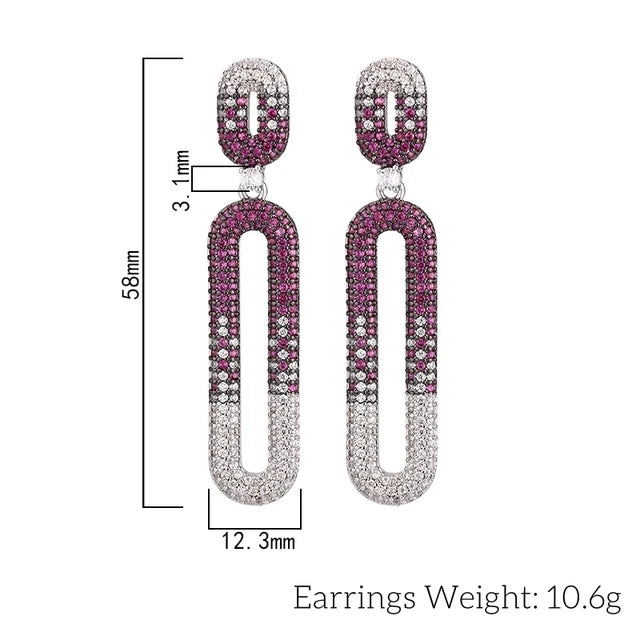 Blue and White Pavé Geometric Link Drop Earrings