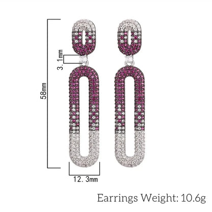 Blue and White Pavé Geometric Link Drop Earrings