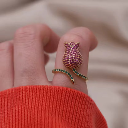 Aaira Blue Tulip Adjustable Ring