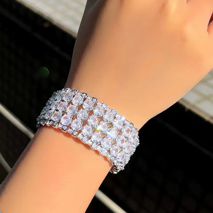 Three Row Round Cut Diamond Tennis Bracelet