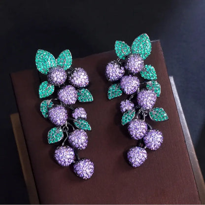 Purple Grape Pavé Zircon Long Drop Earrings