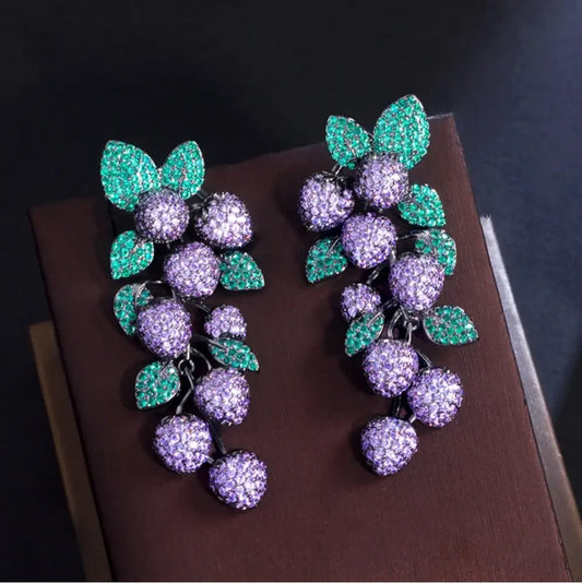 Purple Grape Pavé Zircon Long Drop Earrings