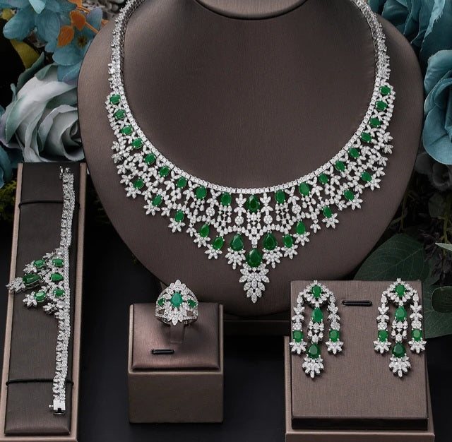 Red Teardrop Cubic Zircon  Necklace Set