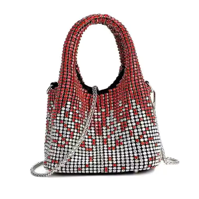 Red Ombre Rhinestone Bucket Bag