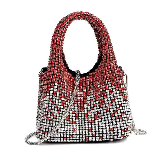 Red Ombre Rhinestone Bucket Bag