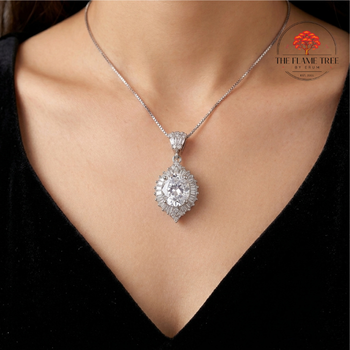 Silver Finish Zircon Locket with Chain