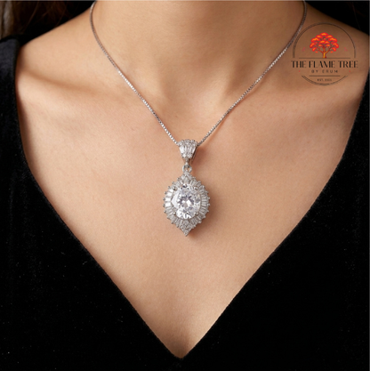 Silver Finish Zircon Locket with Chain